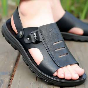 รองเท้าแตะผู้ชายไซส์ใหญ่ รุ่นซัมเมอร์ 2024 พื้นนุ่ม รองเท้าชายหาด สวมใส่สบาย แบบสวม ไม่มีเชือก สำหรับวัยรุ่นและผู้ใหญ่ สีดำ สีน้ำตาล - Product Image 1