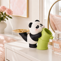 Organizador de Bandeja em Resina de Panda Kawaii com Suporte de Bambu Dourado, Estátua de Animal Fofa para Joias, Decoração Moderna para Casa e Escritório