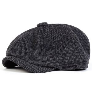 Nouveau chapeau de newsboy britannique pour hommes d'âge moyen et âgés, chaud et épais, en tweed rétro, 8 panneaux, pour l'automne et l'hiver - Product Image 1