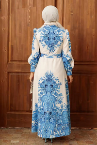 Robe longue maxi boutonnée imprimée de haute qualité, style Abaya, décontractée, ample, en tissu doux, pleine longueur, pour le quotidien, pour femmes musulmanes modestes - Product Image 2
