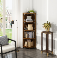 Étagère d'angle moderne en bambou naturel, cinq niveaux, étagères ouvertes, motif floral de fenêtre chinoise, pour salon