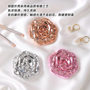 Miroir de poche portable à motif de roses, lentille argentée, pliable, miroir de maquillage de poche - Product Image 2