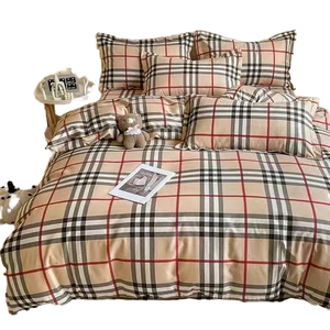 Juego de Sábanas de Cuatro Piezas de Algodón 100% Lavado, Estilo Clásico, Moderno y Sencillo, con Funda de Edredón, para Dormitorio, Estilo Europeo Americano, 200 Hilos - Product Image 1