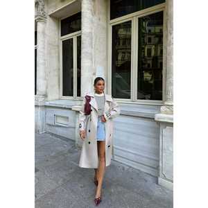 Women's <b>Vintage</b> Style Stone Arms Belted <b>Trench</b> <b>Coat</b> Casual Short Length Waterproof Feature Cotton Button for Autumn Winter - Product Image 1