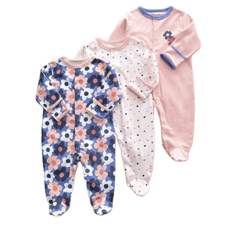 Newborn Buttons jumpsuit boy girl Wrap footie pajamas 3 pieces infant clothing set cotton baby bodysuit