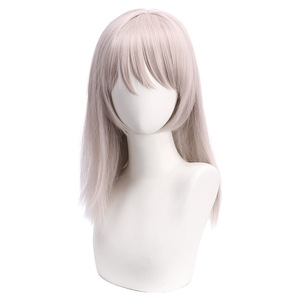 Perruque de cosplay du démon affamé <span class=keywords><strong>Kiga</strong></span> de The Lord Saint Da, simulant un cuir chevelu long et des cheveux gris-rose mi-longs - Product Image 2