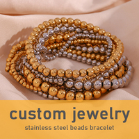 Bracelet à billes en acier inoxydable personnalisé, tendance, plaqué or 18 carats, plaqué argent, multi-tailles, unisexe