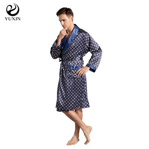 Abito da <span class=keywords><strong>uomo</strong></span> in seta abito da notte stampa sposo estivo pigiama a maniche lunghe in seta sottile Plus Size accappatoio - Product Image 2