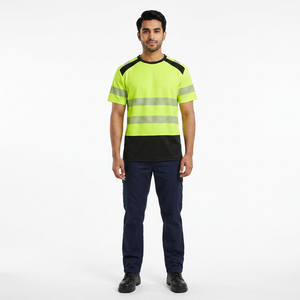 Chemise à manches courtes haute visibilité de qualité supérieure, t-shirt de sécurité bicolore avec bandes réfléchissantes, polos de travail pour les ouvriers du bâtiment - Product Image 1