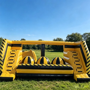 Parcours d'obstacles gonflable géant interactif à thème d'avertissement <span class=keywords><strong>de</strong></span> danger, avec balles Wipeout, pour jeu sportif - Product Image 1