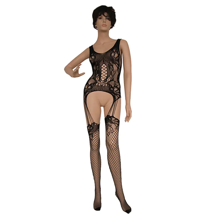 Nylon Spandex Sexy Black Smooth Breathable Women Body Stocking Lingerie Lace For Party