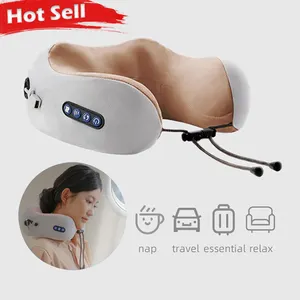 Portátil De Viagem Carro Elétrico Recarregável 3d Amassar Shiatsu Aquecido Vibrando Em Forma De U Pescoço Massagem Travesseiro Para Relaxar