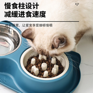 Bols doubles en acier inoxydable pour animaux de compagnie, alimentation lente, anti-étouffement, antidérapants, grande capacité pour chiens et chats - Product Image 1