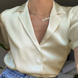Elegante Camicetta Estiva in <span class=keywords><strong>Seta</strong></span> da <span class=keywords><strong>Donna</strong></span> con Scollo a V e Mezza Manica, Blusa Casual Morbida Tinta Unita, Kimono Sexy da Club - Product Image 3