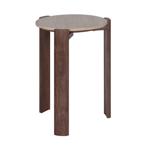 Tavolino Rotondo con Piano in Travertino e Base a Treppiede in Legno per Arredamento Domestico in Spazi Ristretti - Product Image 3