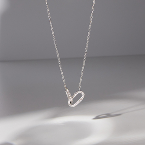 Collar Ovalado de Acero Inoxidable con Incrustaciones de Circonia Blanca, Colgante de Doble Aro, Joyería de Acero Rígido Resistente al Deslustre - Product Image 5