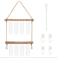 HYINDOOR Classique Écologique Hydroponique Station De Propagation Des Plantes 8 Tubes Tube À Essai Vase Verre Planteur Sapin Bois Pots De Fleurs