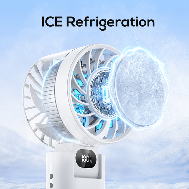 Foldable Handheld Three-Speed Ice Cooling Outdoor Portable Personal Cooling Fan USB Rechargeable 4000mAh Battery Brushless Motor