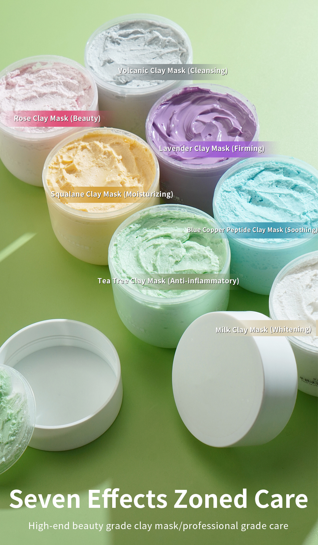 Oem Multi Effect Ghk-cu Peptide Squalane Cream Rose Pink Clay Green Tea Mud Mask For Face Hydrate Whiten Repair Clay Mask