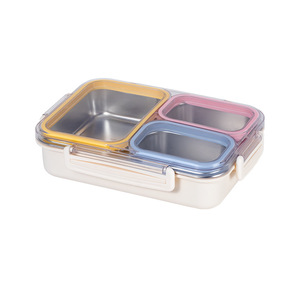 Boîte alimentaire en acier inoxydable 304 à 3 compartiments avec couvercle |   Boîte à lunch anti-odeurs pour le stockage au réfrigérateur et les collations - Product Image 2