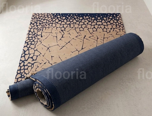 Tapis carré abstrait moderne avec motif craquelé bleu marine et beige, à poils plats, avec envers antidérapant en latex pour salon - Product Image 5