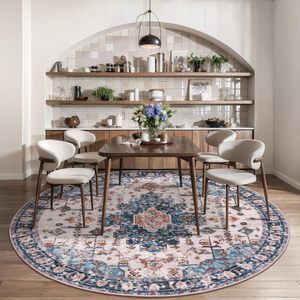 Area Indoor Living Room Bedroom <strong>Throw</strong> Non-Slip Nursery Vintage Turkish Persian <strong>Blue</strong> Printed Machine Washable Circle Round <strong>Rug</strong> - Product Image 4