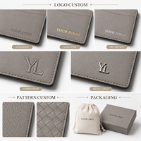 Tarjetero de Cuero Gris Taupe Neutro para Hombres y Mujeres en Viajes de Negocios con Diseño Delgado de Múltiples Ranuras para Tarjetas y Logotipo Personalizado