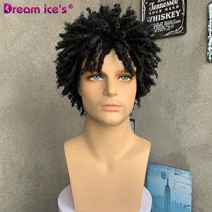 Peluca masculina con rastas a precio al por mayor, uso diario o para fiestas, Peluca de <span class=keywords><strong>pelo</strong></span> sintético para hombres con rastas cortas naturales marrones mixtas negras - Product Image 1