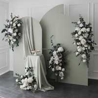 Guirlande de fleurs artificielles pour toile de fond, Hortensias et roses blanches et bleues, verdure, cadre doré, décoration murale pour cérémonie de mariage, réception, fête