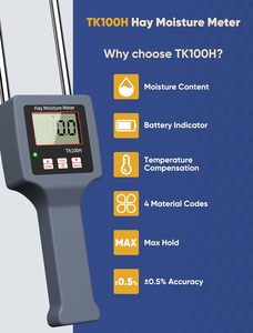 เครื่องวัดความชื้นดิจิตอล GOYOJO TK100H สำหรับพืชอาหารสัตว์และอัลฟัลฟ่า พร้อมแบตเตอรี่ในตัว หัววัดชดเชยอุณหภูมิแบบ LED ที่แม่นยำ - Product Image 3
