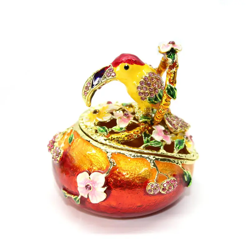 SHINNYGIFTS Guangdong Manufacturer Metal Handicraft Enamel Toucan Bird Delicate Pewter Trinket Box