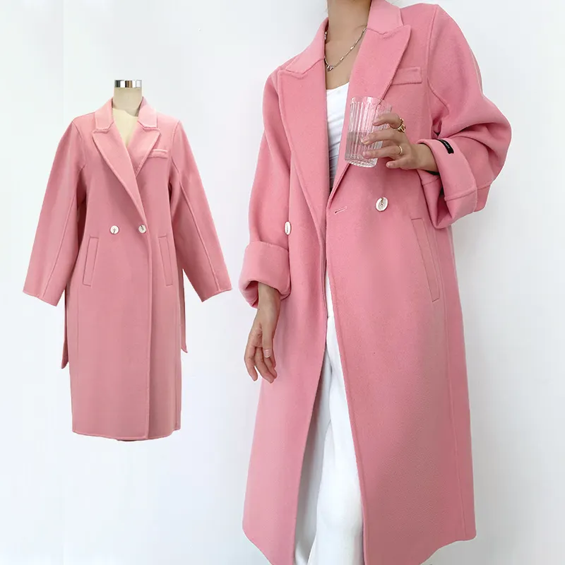 Anfeiouna Woman Winter Custom Fleece Cashmere Womens Pink Double Breasted Wool Vintage Coat