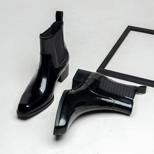 Bottes Chelsea en cuir à bout carré pour hommes, à enfiler, finition brillante, style simple, effet rehausseur, imperméables, hiver automne - Product Image 3