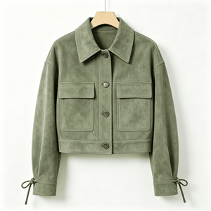 Veste personnalisée pour <span class=keywords><strong>femme</strong></span>, style vintage, en faux daim, avec poches à rabat, manteau court, style bohème, vêtements d'extérieur utilitaires pour le début de l'automne, OEM ODM Sehe Fashion - Product Image 3