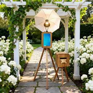 บูธถ่ายภาพงานแต่งงานดีไซน์ใหม่, บูธถ่ายภาพไม้สไตล์เรโทร, บูธถ่ายภาพไม้สองด้านพร้อมแท่นวางเครื่องพิมพ์<span class=keywords><strong>ราคา</strong></span>ขายส่ง - Product Image 2