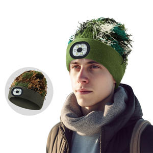 FF1569 cagoule camouflage en détresse laine tricot hiver <span class=keywords><strong>lampe</strong></span> frontale bonnet éclairé chapeau camouflage <span class=keywords><strong>lampe</strong></span> de poche LED bonnet avec lumière - Product Image 2
