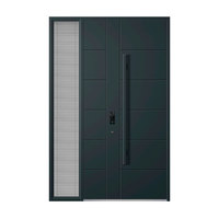Portes d'entrée battantes doubles noires modernes anti-effraction pré-assemblées pour l'extérieur d'appartements