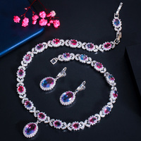 Elegante Juego de Collar y Aretes de Cristal de Circonita Cúbica con Forma de Hoja Ovalada Arcoíris Místico para Mujer, Joyería para Fiesta de Noche, Regalo