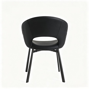Modern Hollow Cutout PU Leather <b>Dining</b> <b>Chair</b> | Curved Upholstered Accent <b>Chair</b> with Matte <b>Black</b> Metal Legs for <b>Dining</b> Room - Product Image 3