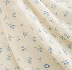 Nouveau tissu en <span class=keywords><strong>gaze</strong></span> <span class=keywords><strong>de</strong></span> crêpe double couche - Imprimé floral bleu vintage pour vêtements <span class=keywords><strong>de</strong></span> détente pour femmes et enfants - Product Image 2