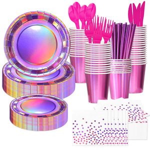Ensemble <span class=keywords><strong>de</strong></span> vaisselle pour fête, assiettes <span class=keywords><strong>en</strong></span> <span class=keywords><strong>papier</strong></span> jetables, gobelets, couteaux, fourchettes, cuillères, pailles, ensemble <span class=keywords><strong>de</strong></span> <span class=keywords><strong>table</strong></span> à manger pour les fêtes d'anniversaire sur le thème des sirènes - Product Image 1