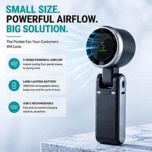 <span class=keywords><strong>Ventilatore</strong></span> Portatile Pieghevole Turbo <span class=keywords><strong>Mini</strong></span> con Display Digitale, 5 Velocità Regolabili, Silenzioso, da Tasca e Scrivania per Viaggi, Ufficio, Casa - Product Image 4