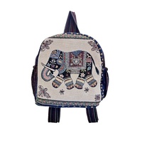 Sac à dos unisexe en toile avec fermeture éclair, broderie florale éléphant, sac à compartiments multiples, mignon et tendance, style ethnique chinois, cartable