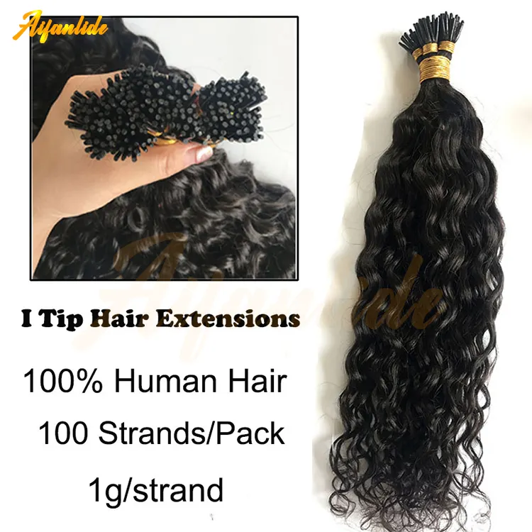 Wholesale 100% Human Hair Curly i Tip Hair Extension Raw INDIAN Hair Micro Links itip Extensions