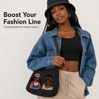 Parches Bordados Personalizados de Moda con Diseño de Chica Negra para Sombreros, Bolsos y Chaquetas, Set de Insignias de Personajes Mágicos de Tendencia para Venta al por Menor y Marca