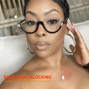 Factory new arrival ladies half rimmed eyeglasses anti blue light lens vintage cat eye optical glasses frames for women