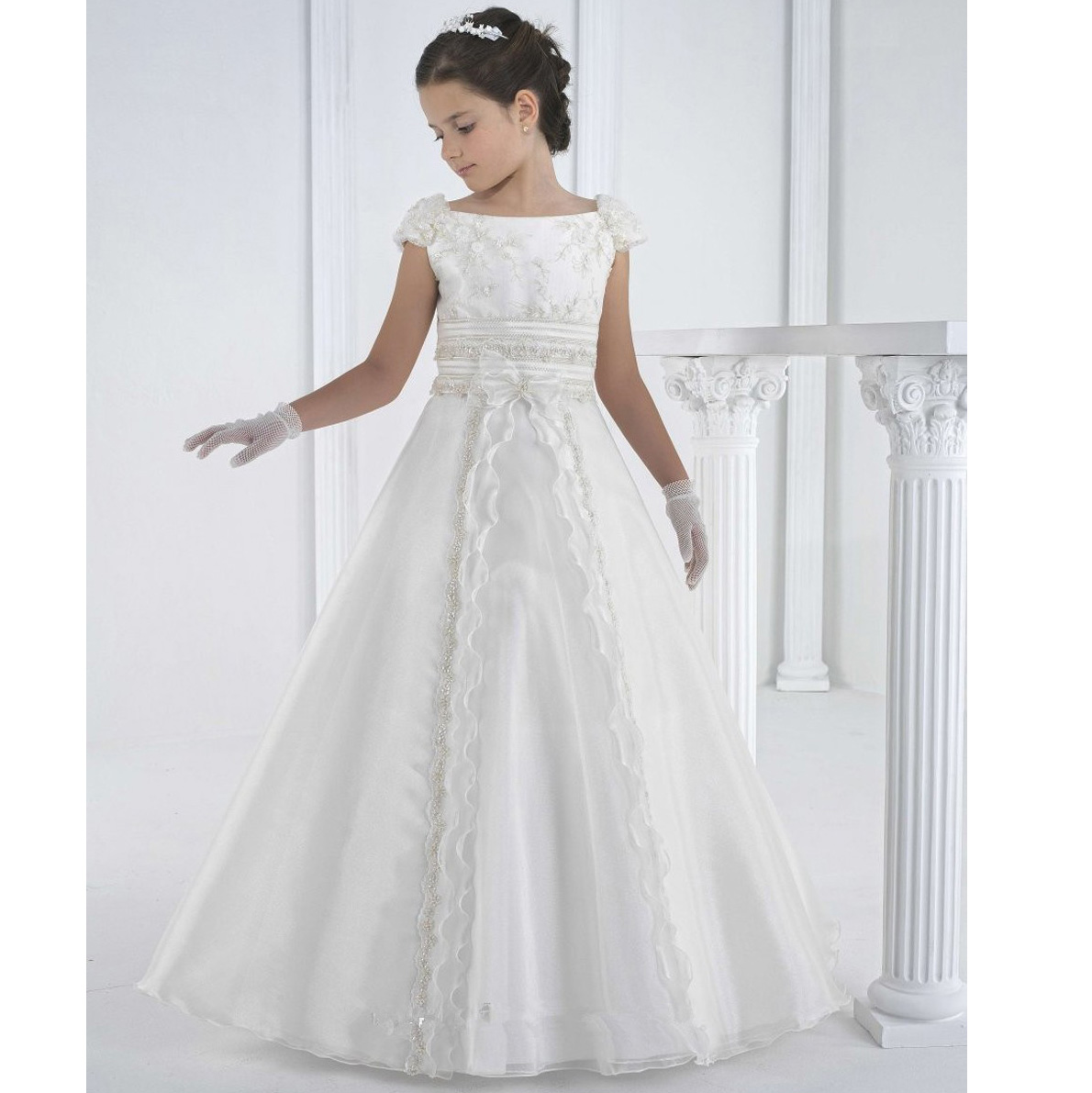 Бутик; Платье для первого причастия От 2 до 12 лет для девочек белое детское платье для свадьбы, бальное платье длиной до пола с цветочным узором для девочек; Платье с кружевом