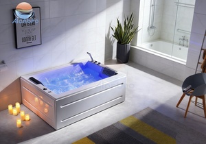 Grande cascade bain à remous lumière LED baignoires de massage sexuel de luxe panneau de commande numérique baignoire acrylique 2 personnes hydro massage - Product Image 5