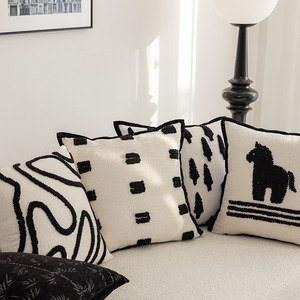 French Style Black Velvet Pillowcase Square Embroidered Chenille <b>Cushion</b> Cover Home Decor 100% Velvet Abstract Geometric Pattern - Product Image 3