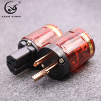 Steker Listrik XSSH Audio Kuningan Berlapis Emas EU 2 Pin Male Female IEC Figure 8 Konektor Kabel DIY HIFI Power Jack
